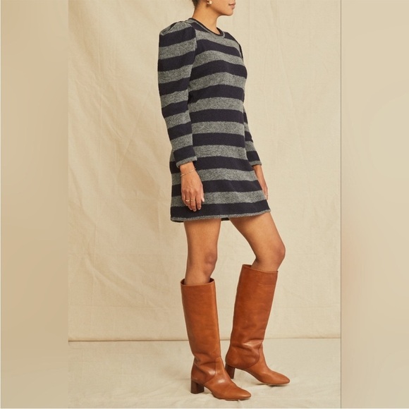 Amour Very Rosemary Stripe Puff Shoulder Long Sleeve Wool Blend Dress NWT Size S - Picture 2 of 12